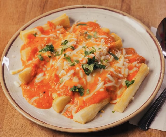 Cheesy Tikka Masala Yuca Fries