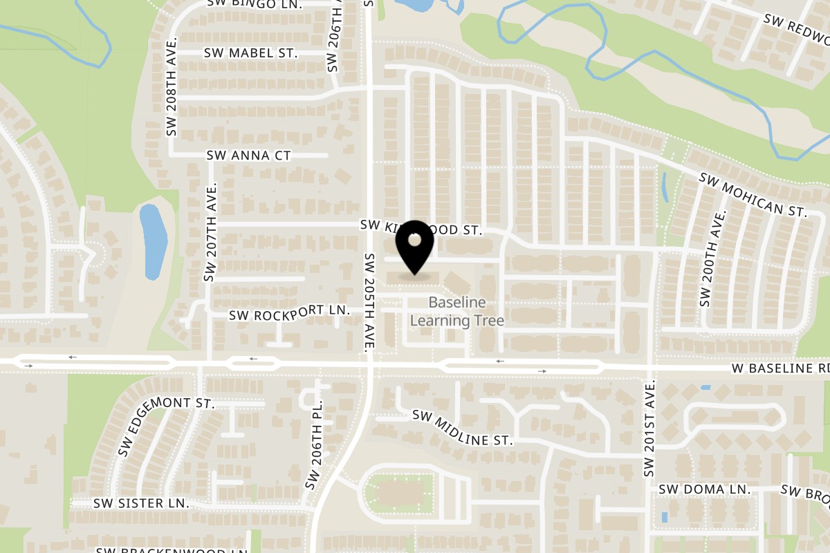 Map showing the location of Pataka Indian Fusion Cuisine on 530 SW 205th Ave in Beaverton